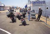 Bikers chat at Santa Monica Pear